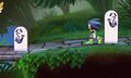 Sonic walking between two Sneaky Spirits in Super Smash Bros. for Nintendo 3DS
