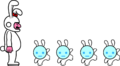 Artwork of Space-Rabbits marching alongside Sarge wearing a bunny suit from Rhythm Tengoku