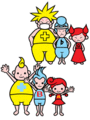 Group artwork of their special appearences from Rhythm Tengoku